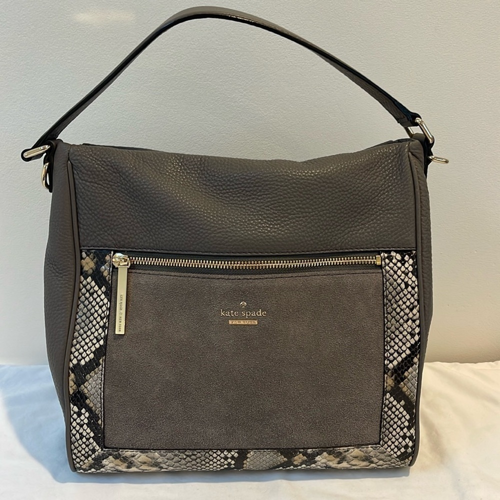 KATE SPADE grey leather and snake skin bag with long crossbody strap NEW